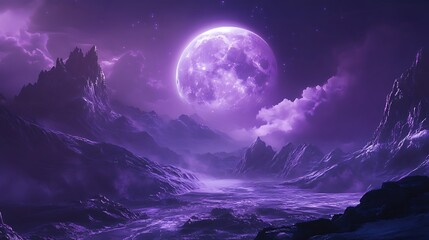 Canvas Print - Stunning Purple Moon Bathed in Deep Purple Background Captivating Realistic Art picture