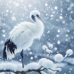 Naklejka na meble crane bird in the winter with snow as background