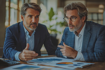 Wall Mural - A financial advisor speaking to a client, representing efforts to mitigate the effects of a market crash. Concept of business.