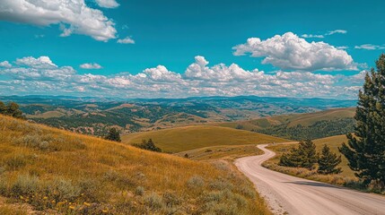 Canvas Print - Winding Gravel Road Through a Mountainous Landscape