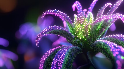 Poster - A Close-Up of a Glowing, Abstract Flower with Purple and Green Hues