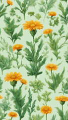 cartoon calendula chamomile aloe mint leaf assorted green plants and healing elements neoteric moder