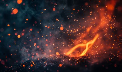 Black and red smoky and fire sparks background. flame dust