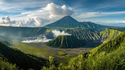 Canvas Print - Panoramic View of a Volcanic Crater in Indonesia