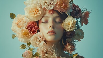 Poster - Woman with a Floral Crown: A Dreamy Portrait