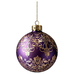 Wall Mural - Purple Christmas ornament with gold decorative patterns and ribbon on a transparent background.
