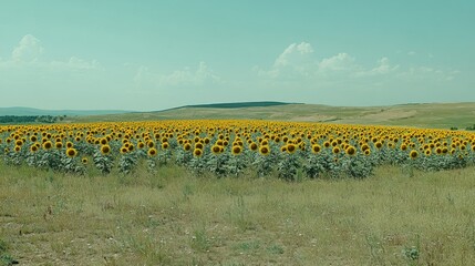 Canvas Print - A field of sunflowers blooming under a blue sky