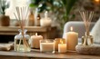 © Александр Михайлюк - A selection of aromatic candles, reed diffusers, and other decorative items arranged on a wooden surface, creating a cozy and inviting ambiance in a modern home setting