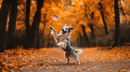 Sticker - A Border Collie Dog Leaps Upward To Catch A Flying Disc In Autumn