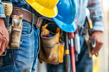 Aufkleber - A repair team actively engages in maintenance work at a construction site while utilizing various tools and safety gear. Generative AI
