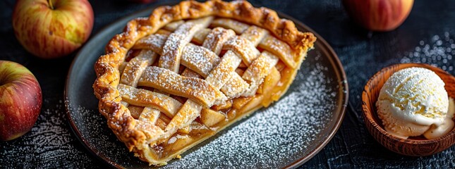 Wall Mural - A Slice of Homemade Apple Pie with Ice Cream