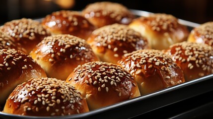 Wall Mural - Sesame Seed Buns on a Baking Sheet