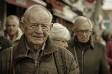 Sticker - Portrait of a senior man with glasses on a city street.