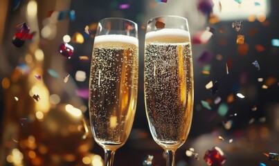 New Year's Eve party with champagne and confetti