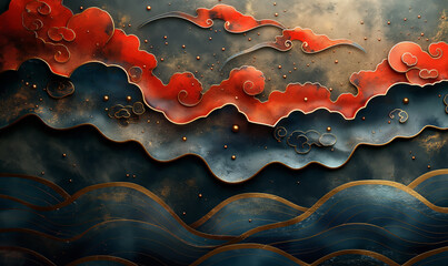 Colored background with wavy texture in dark tones.