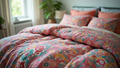 Colorful Paisley Print Comforter Set with Decorative Pillows