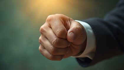 Determined Man Hand in White Shirt and Black Jacket with Clenched Fist