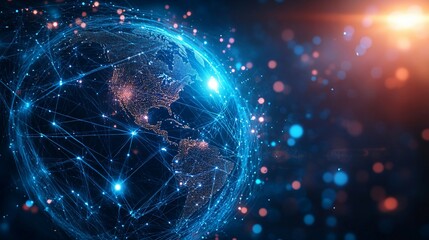 Wall Mural - a digital representation of earth interconnected by a network of lines and nodes