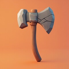 3D Stone Axe Icon: Early Human Tool for Cutting Illustration Logo