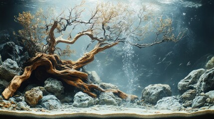 Underwater Tree and Rocks Aquascape