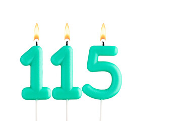 Poster - Birthday number 115 - Green birthday candle on white background