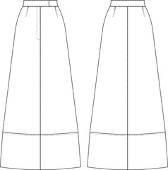 Poster - darted zippered maxi long a line skirt template technical drawing flat sketch cad mockup fashion woman design style model
