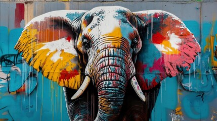 Canvas Print - Colorful Elephant Graffiti Art on Wall