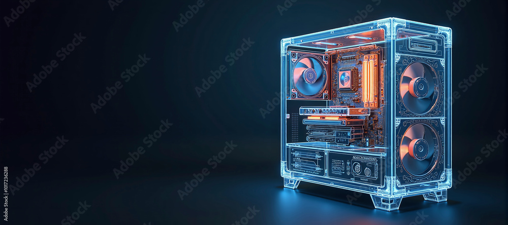 Transparent Hardware Computer Illustrative representation of a transparent modern high end computer ...