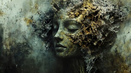 Wall Mural - Surreal Abstract Portrait: Stone and Dream