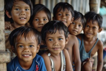 Sticker - Portrait of a group of Thai children in a village in Laos