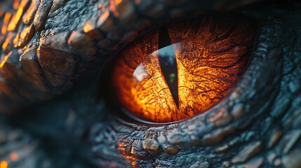 Canvas Print - A close-up of a dragon's eye, showcasing intricate textures and a fiery orange hue.