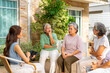 © CandyRetriever  - Group of Asian senior mature woman talking discussion about mental health life problem thoughtful with professional psychiatrist in the garden. Elderly people mental health care and therapy concept.