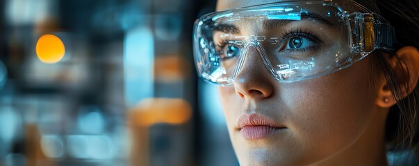 Fototapete - A factory worker examines a holographic projection of machine internals, showcasing predictive maintenance technology for proactive issue detection