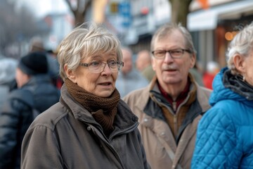 Poster - Old people walking on the street.