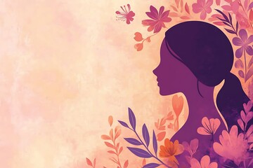 Canvas Print - A silhouette of a woman surrounded by colorful flowers and butterflies, creating a serene and artistic atmosphere.