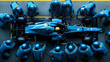 © Siasart - A Formula 1 pit stop with a team working on a race car.