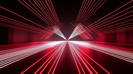 Wall Mural - Futuristic grid pattern stage lights, bright red and white laser design