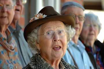 Poster - Portrait of an elderly woman with glasses and a hat on her head