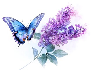 Canvas Print - A single object clipart of a watercolor crafted butterfly bush with fractal effects on each flower  