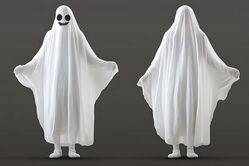 Canvas Print - A playful ghost figure in a white sheet with a smiling face, designed for Halloween or festive events.