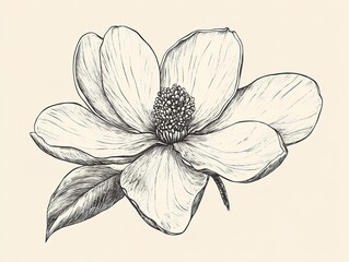 Sticker - A Magnolia flower drawing with line-art on white background  