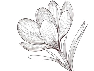 Sticker - A crocus flower drawing with line-art on white background