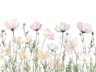 Sticker - Watercolor cosmos clipart with delicate pink and white flowers. on white background -ef60c93574dc