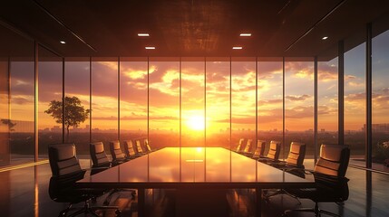 Canvas Print - Sunset View from Modern Office Conference Room 