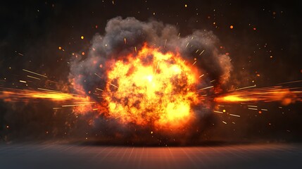 Poster - A dramatic explosion with fiery clouds and sparks, illustrating power and destruction.