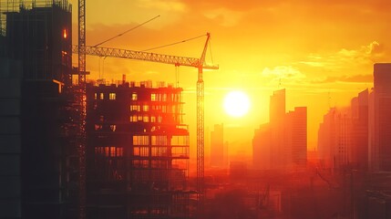 Wall Mural - construction site in the sunset and light  