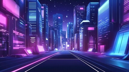 Poster - Futuristic metaverse city vector flat simple illustration  