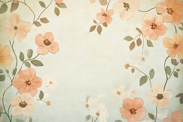 Wall Mural - A soft floral background featuring delicate flowers and leaves against a light blue backdrop.