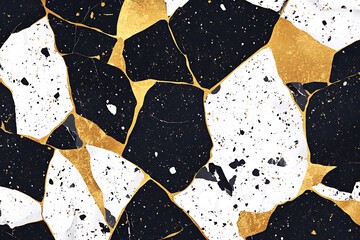 Canvas Print - A stylish abstract pattern featuring black, white, and gold shapes, ideal for backgrounds or design projects.