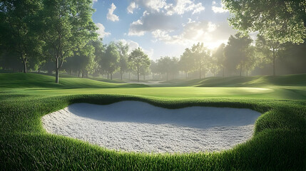 Wall Mural - A serene golf course scene featuring a sand trap and lush greenery.